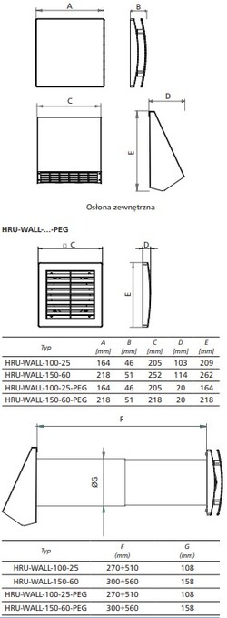 Rekuperator ścienny rurowy HRU-WALL-PEG